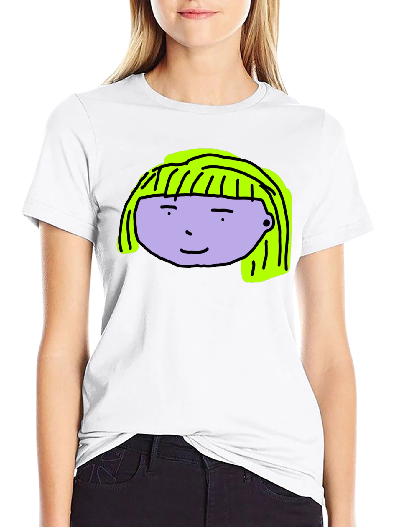 Cartoon Face Graphic Tee - Black Cotton