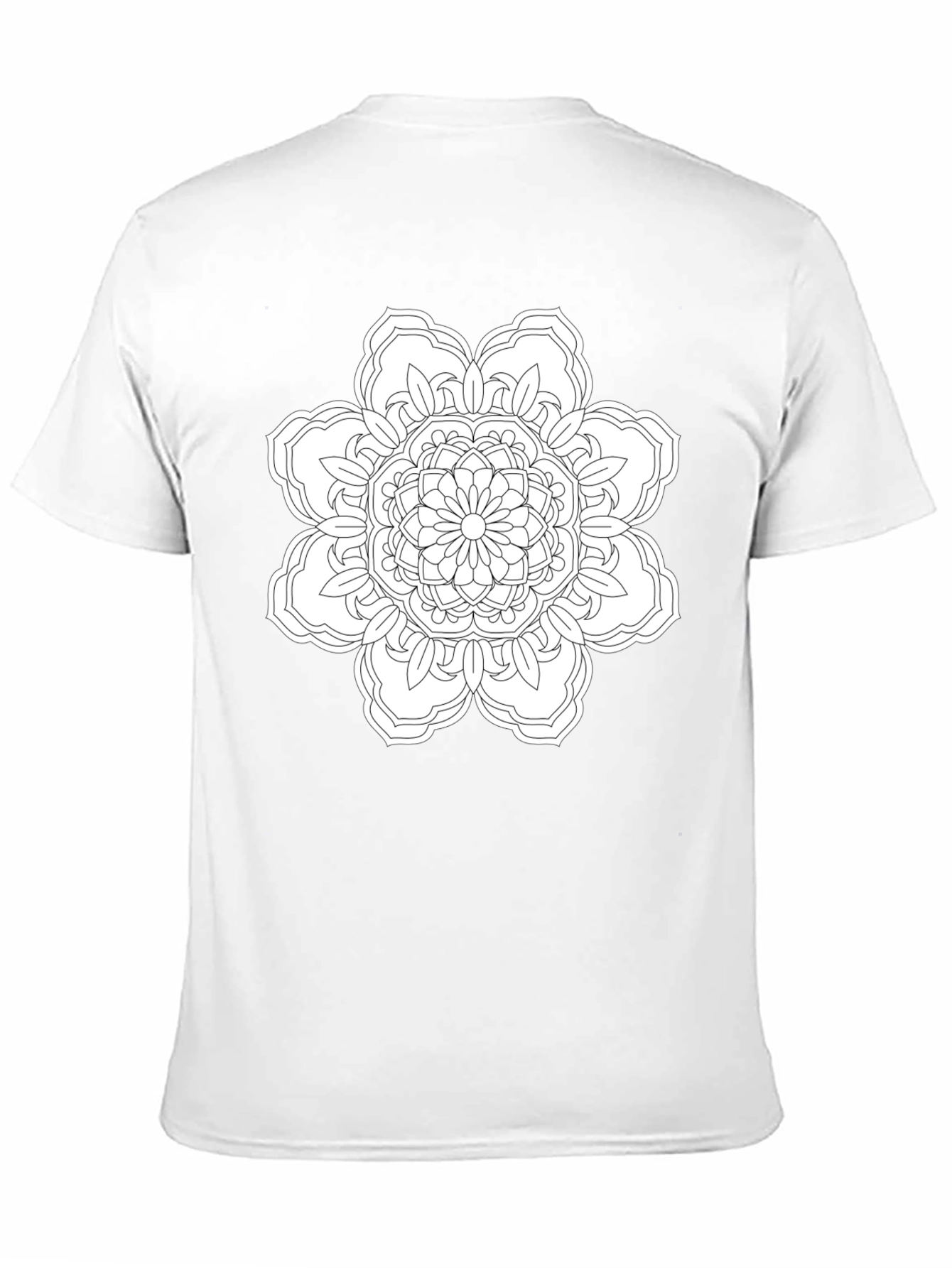 Black T-Shirt with White Floral Mandala Design