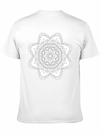 Black T-Shirt with White Floral Mandala Design