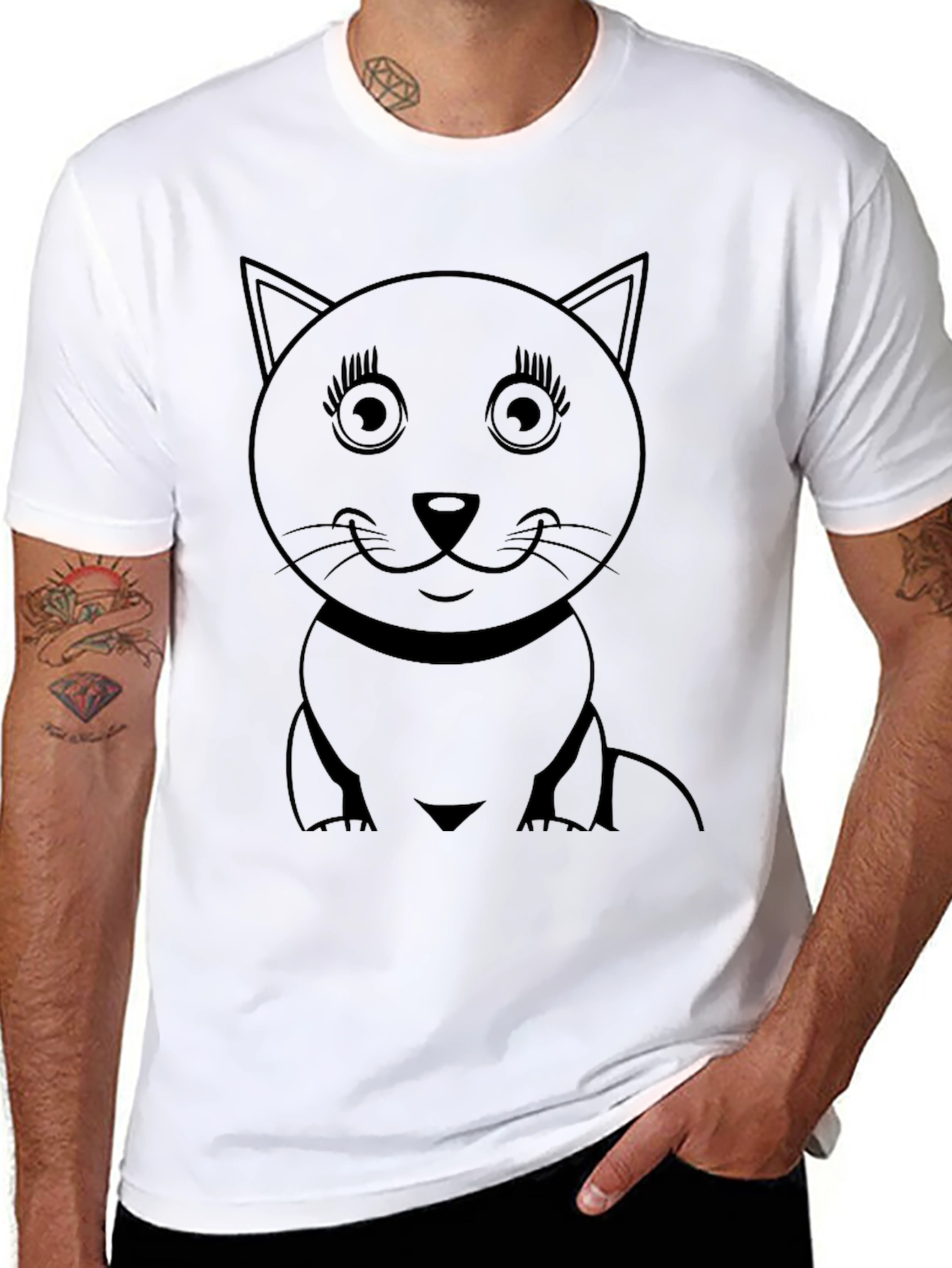 Cute Cat Graphic T-Shirt - Black