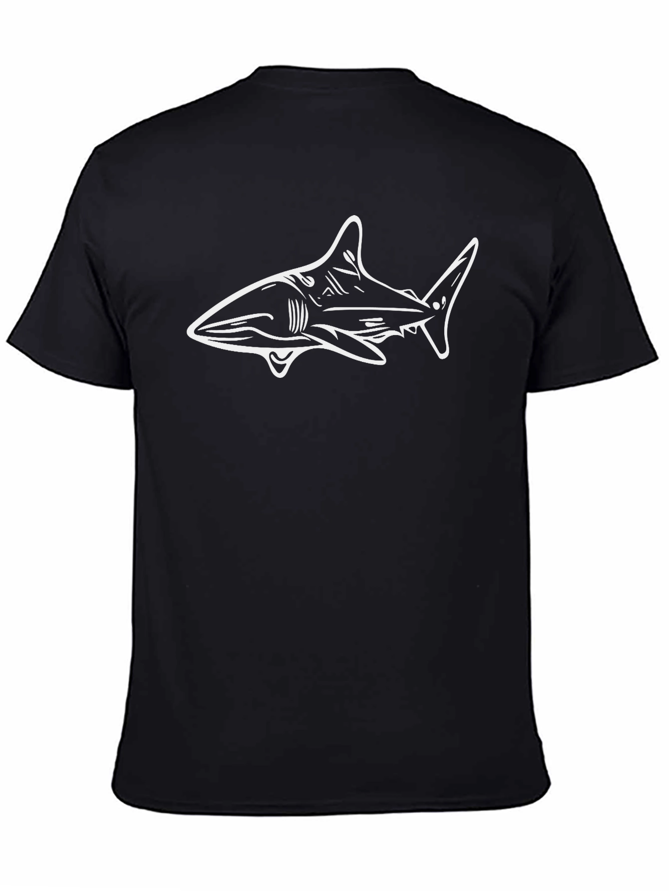 Mens Black T-shirt with White Shark Graphic