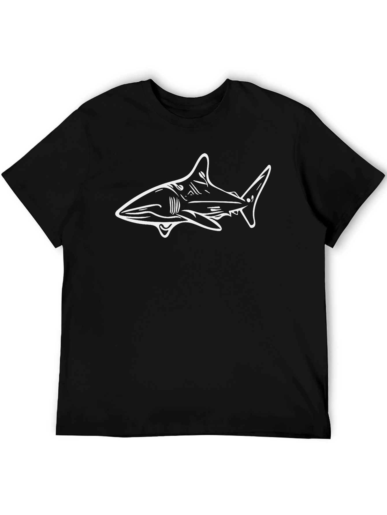 Mens Black T-shirt with White Shark Graphic