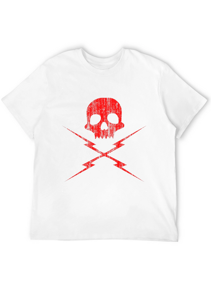 Skull and Lightning Bolt Graphic Tee - Black