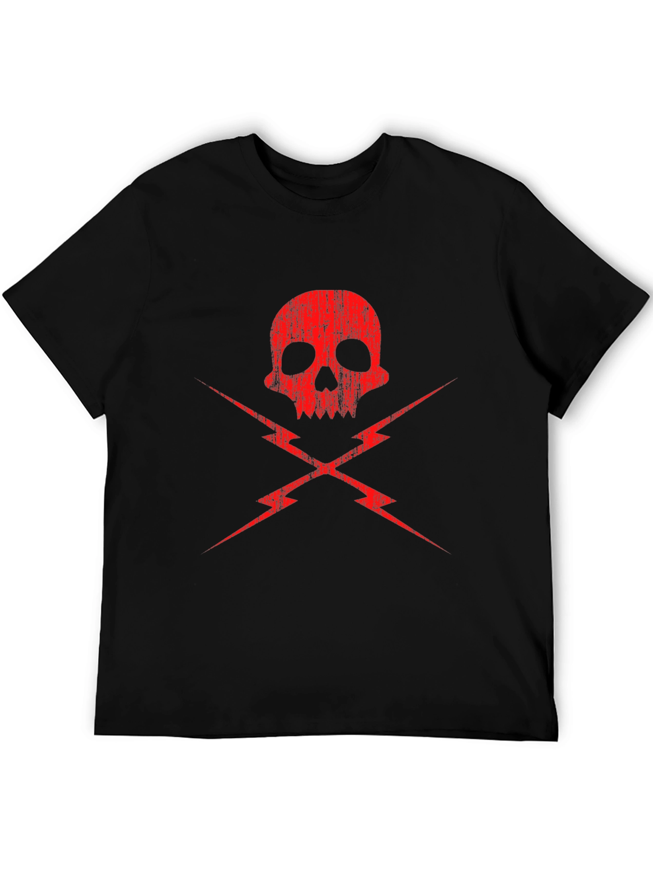 Skull and Lightning Bolt Graphic Tee - Black