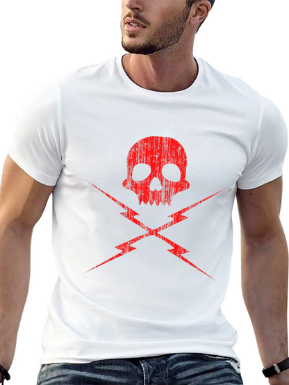 Skull and Lightning Bolt Graphic Tee - Black