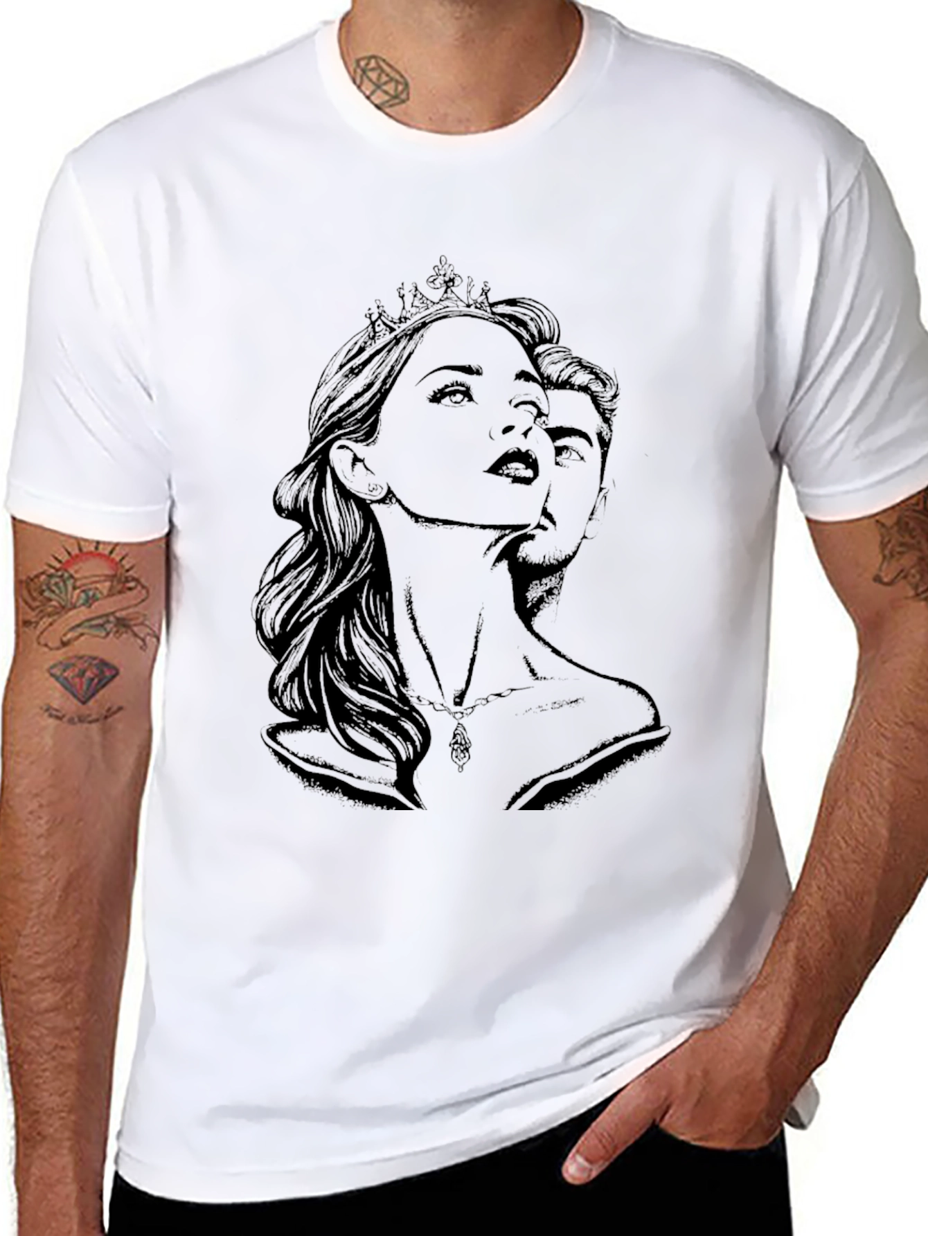 Royal Couple Graphic Print T-Shirt - Black