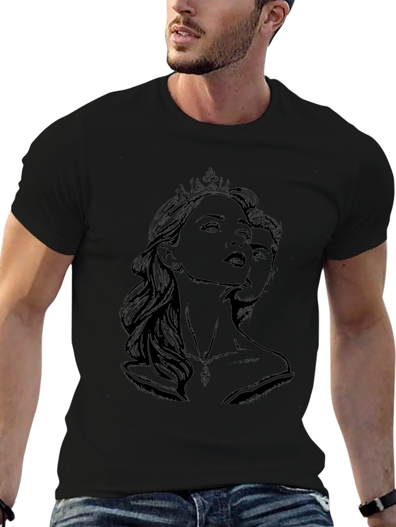 Royal Couple Graphic Print T-Shirt - Black