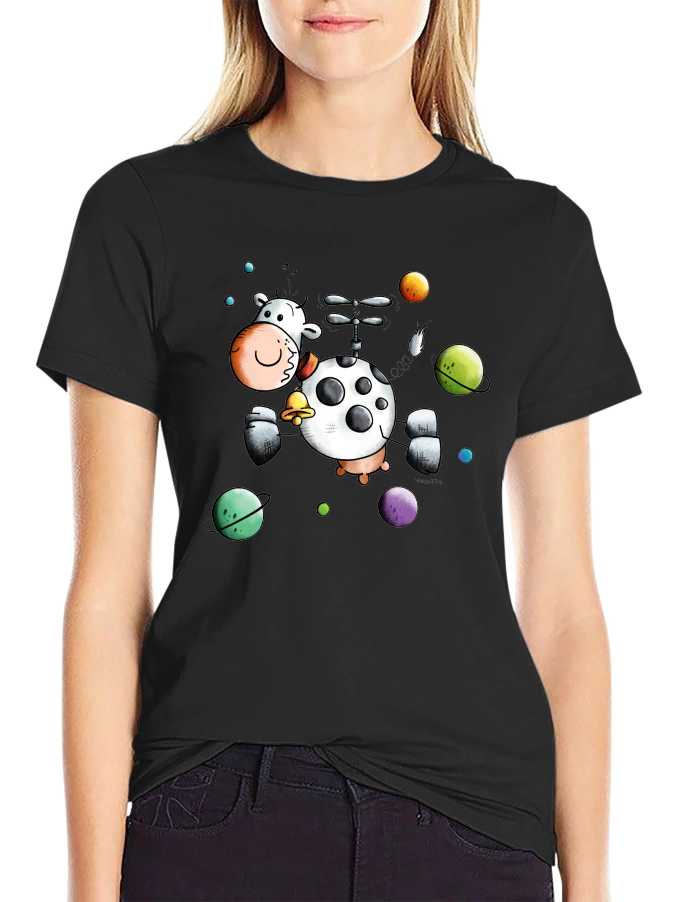 Whimsical Cow Helicopter Graphic Tee