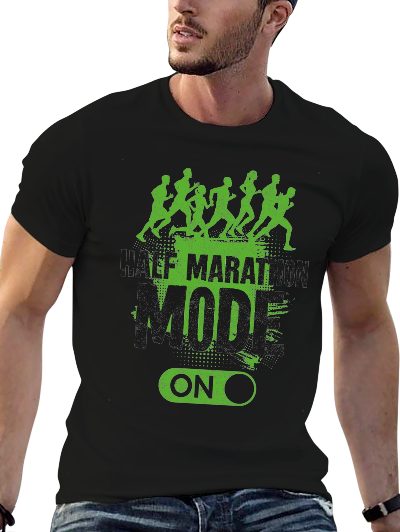 Half Marathon Mode On Black T-Shirt