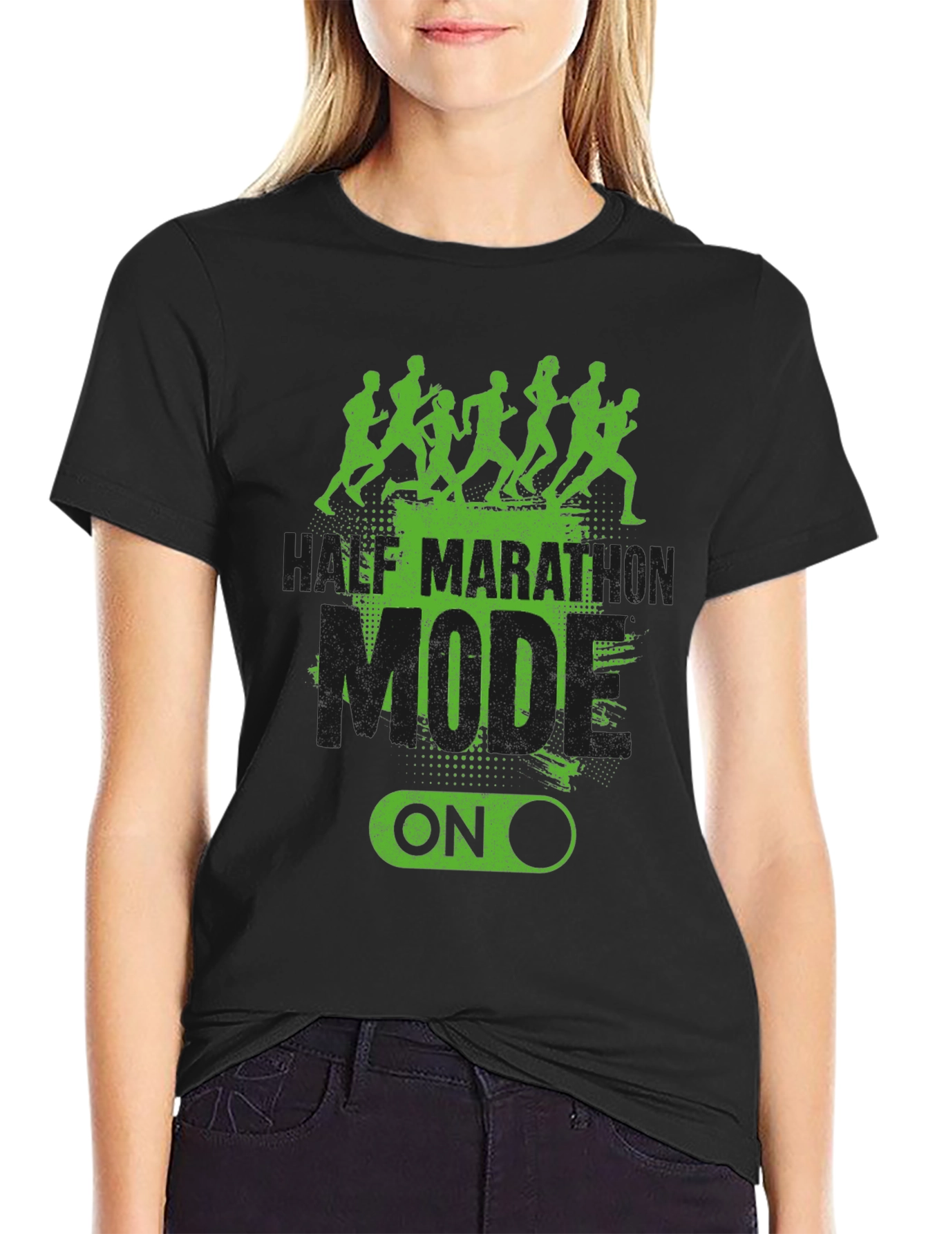Half Marathon Mode On Black T-Shirt