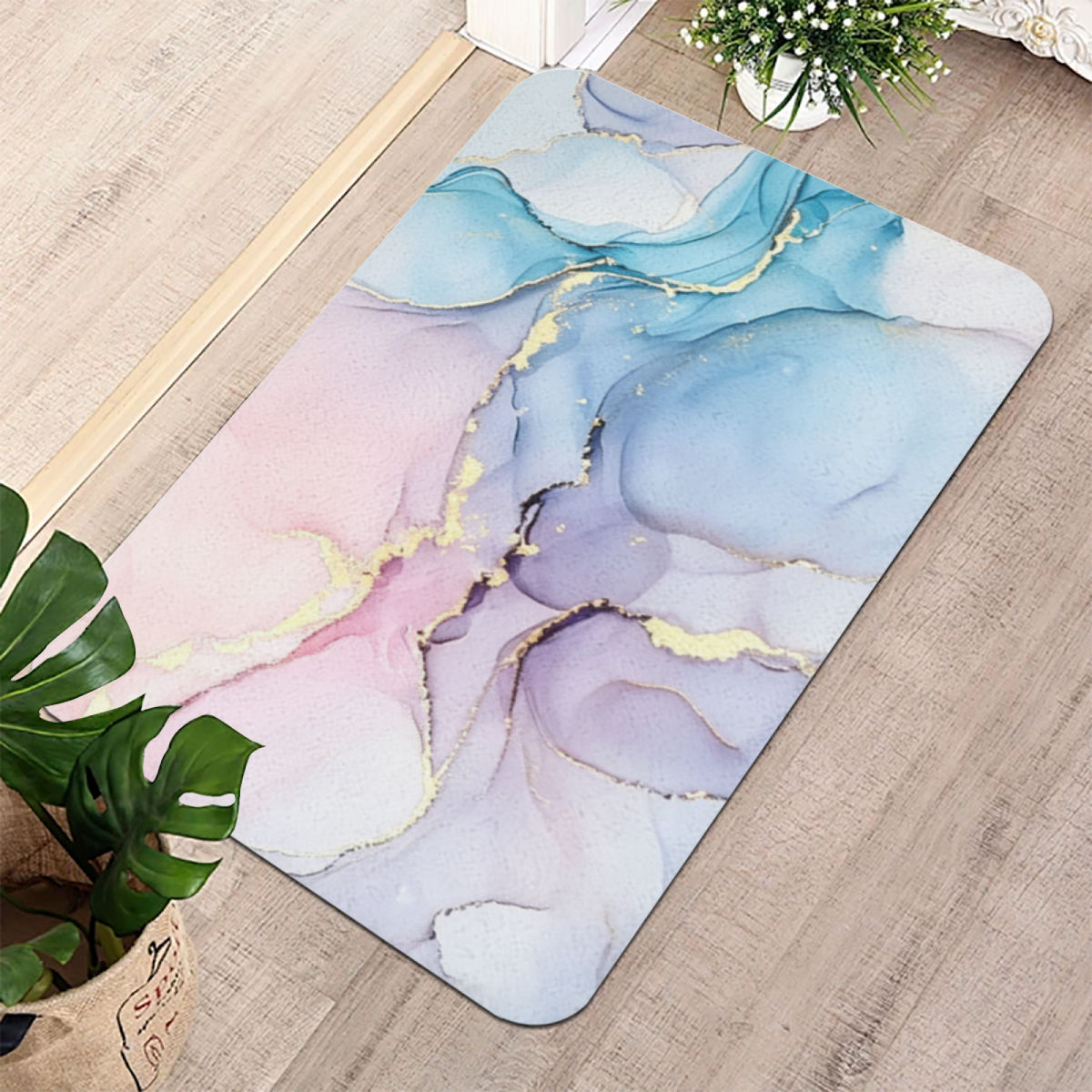 Pink Blue Gold Ink Marble Diatomite Absorbent Bath Mat