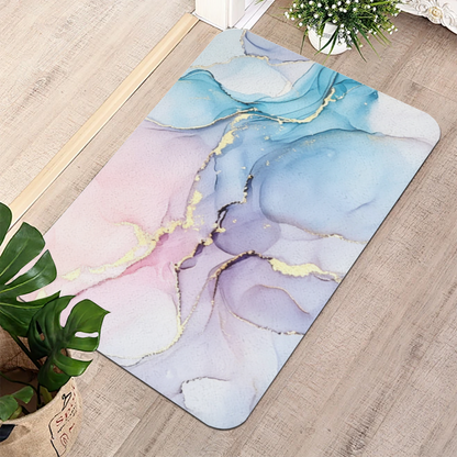 Pink Blue Gold Ink Marble Diatomite Absorbent Bath Mat