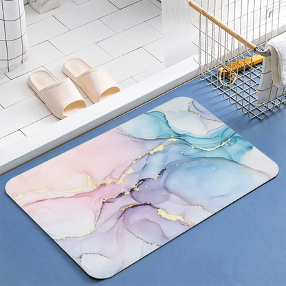 Pink Blue Gold Ink Marble Diatomite Absorbent Bath Mat
