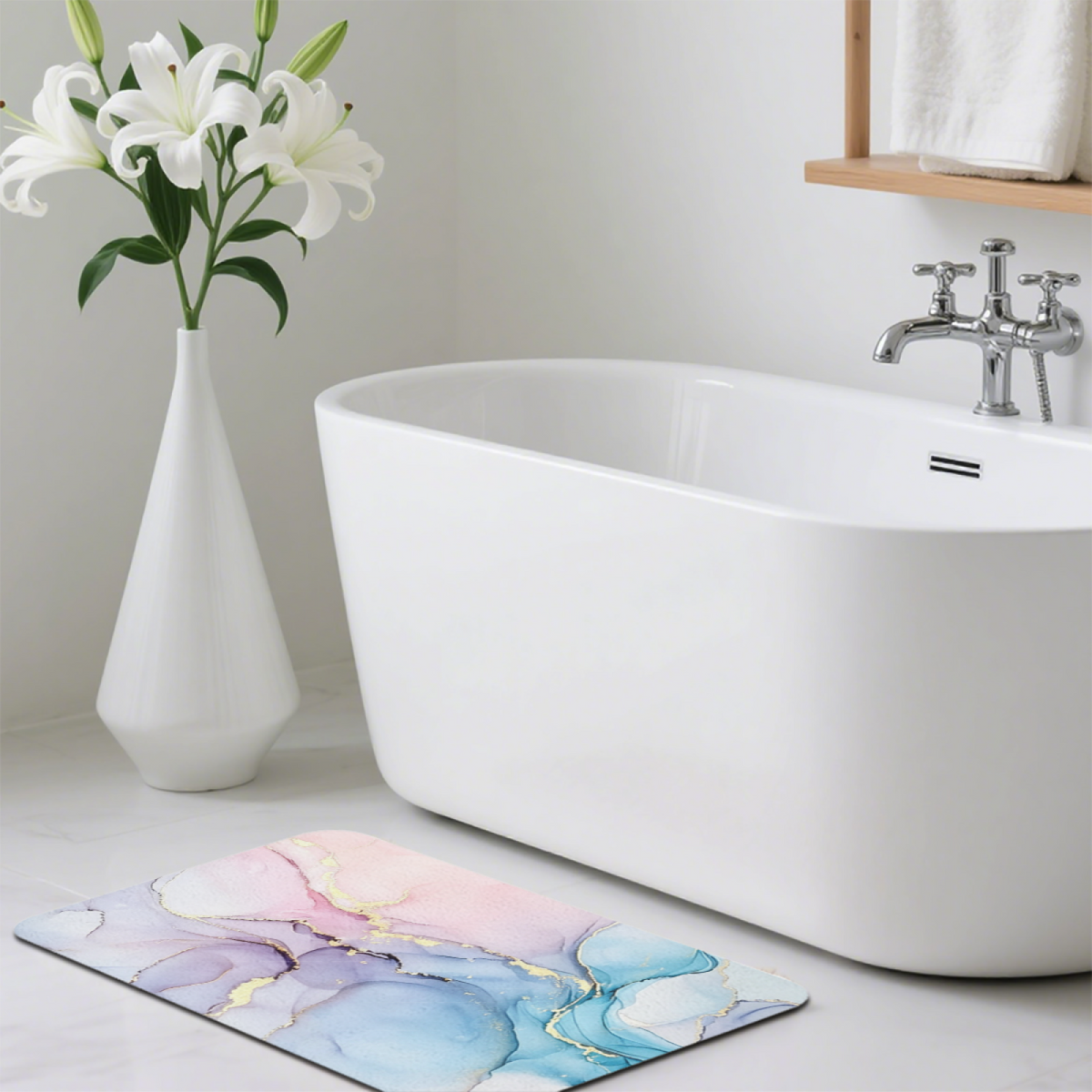 Pink Blue Gold Ink Marble Diatomite Absorbent Bath Mat