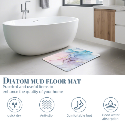 Pink Blue Gold Ink Marble Diatomite Absorbent Bath Mat
