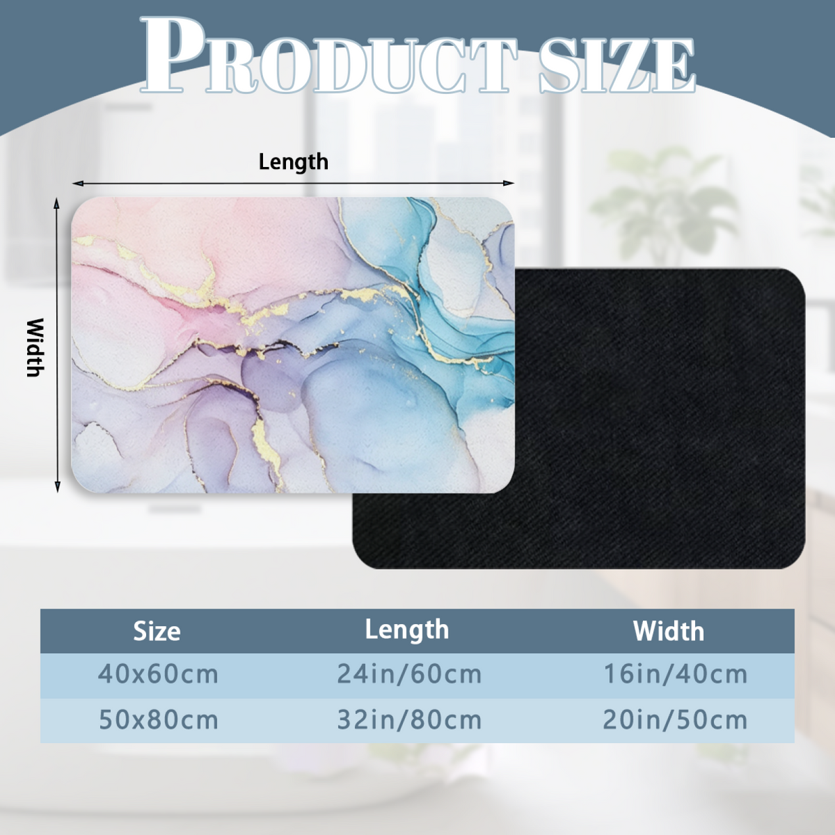 Pink Blue Gold Ink Marble Diatomite Absorbent Bath Mat