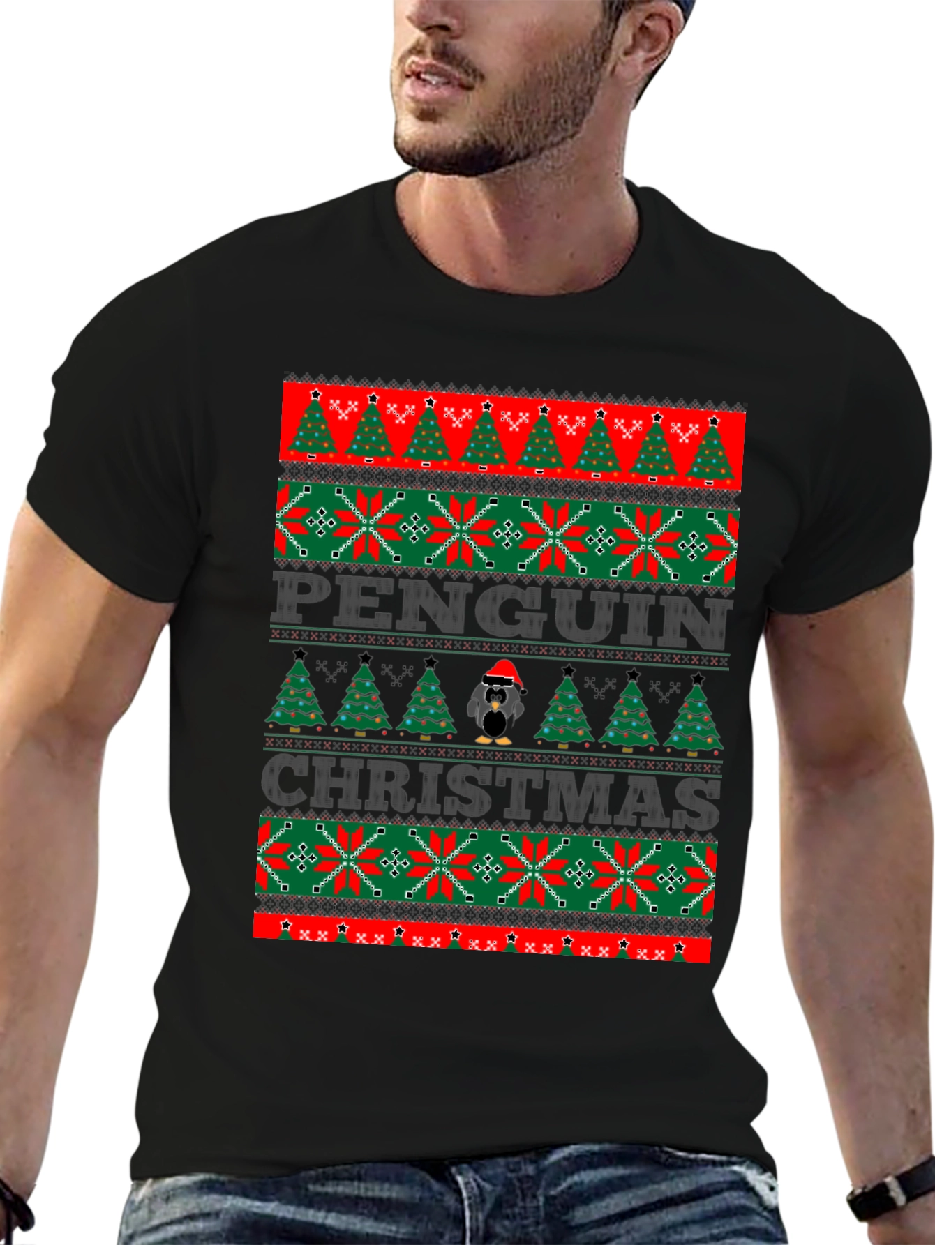 Penguin Christmas Sweater Style T-Shirt