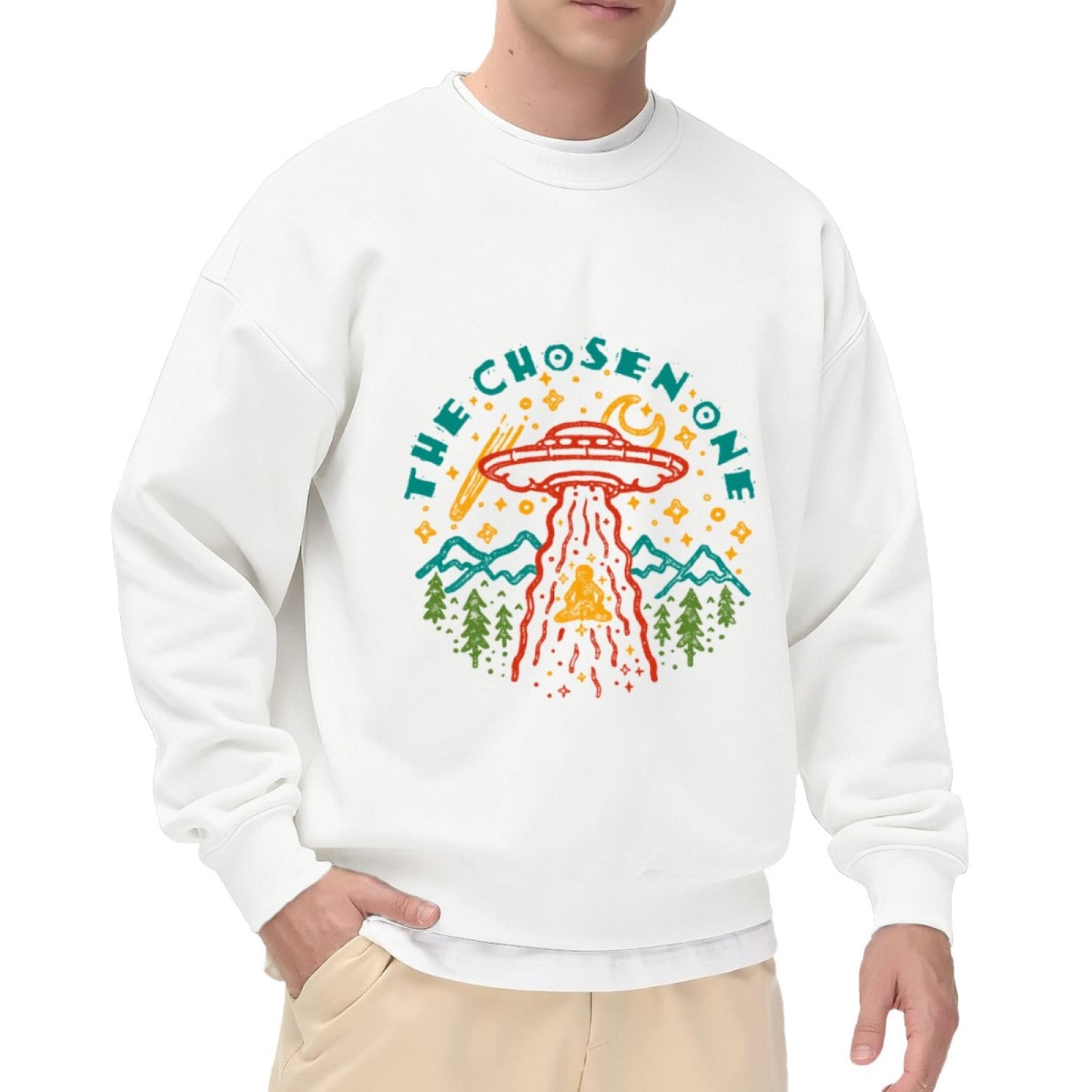 Cosmic Chosen One UFO Meditation Graphic Crewneck