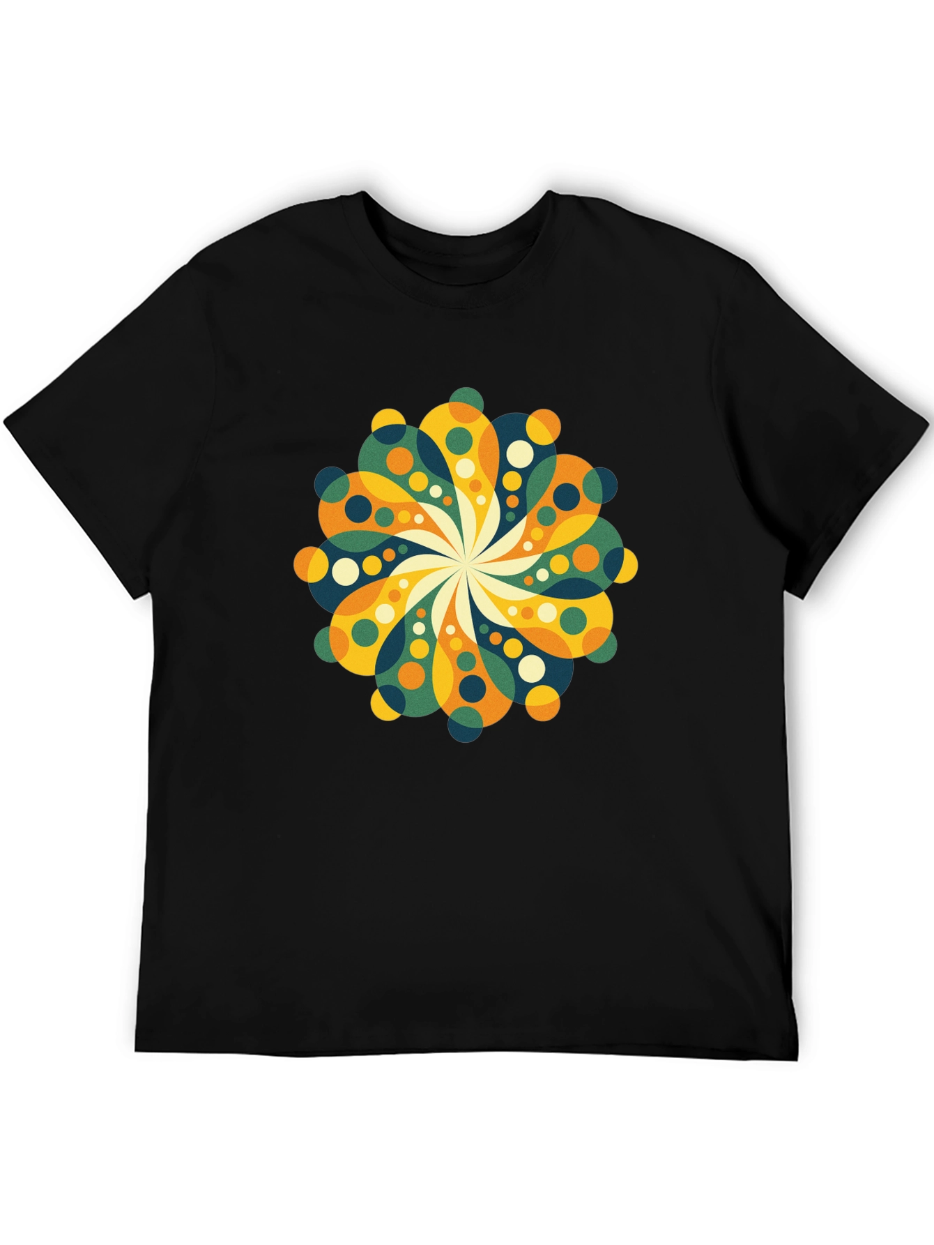 Retro Floral Mandala Black T-Shirt