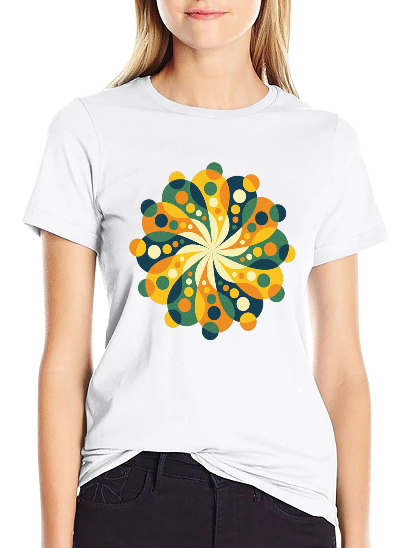 Retro Floral Mandala Black T-Shirt