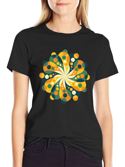 Retro Floral Mandala Black T-Shirt