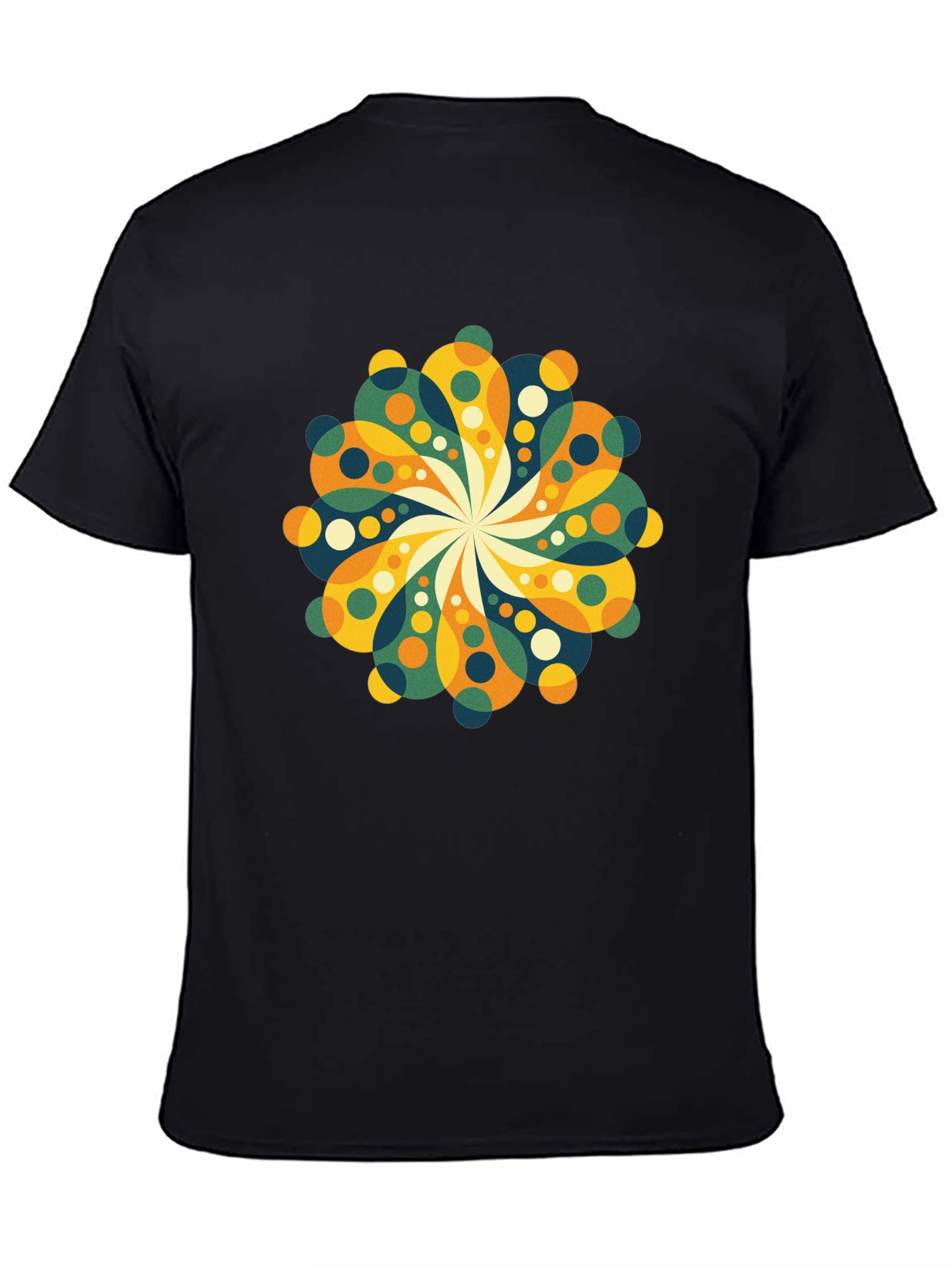 Retro Floral Mandala Black T-Shirt