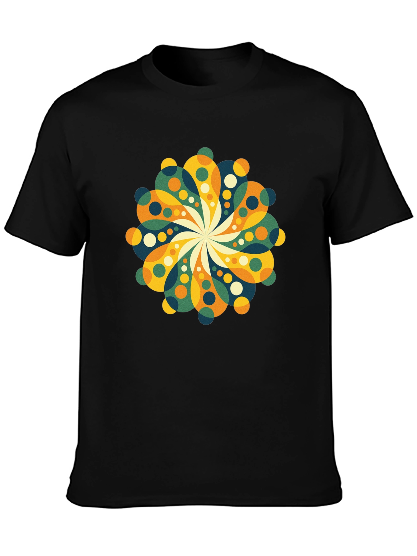 Retro Floral Mandala Black T-Shirt