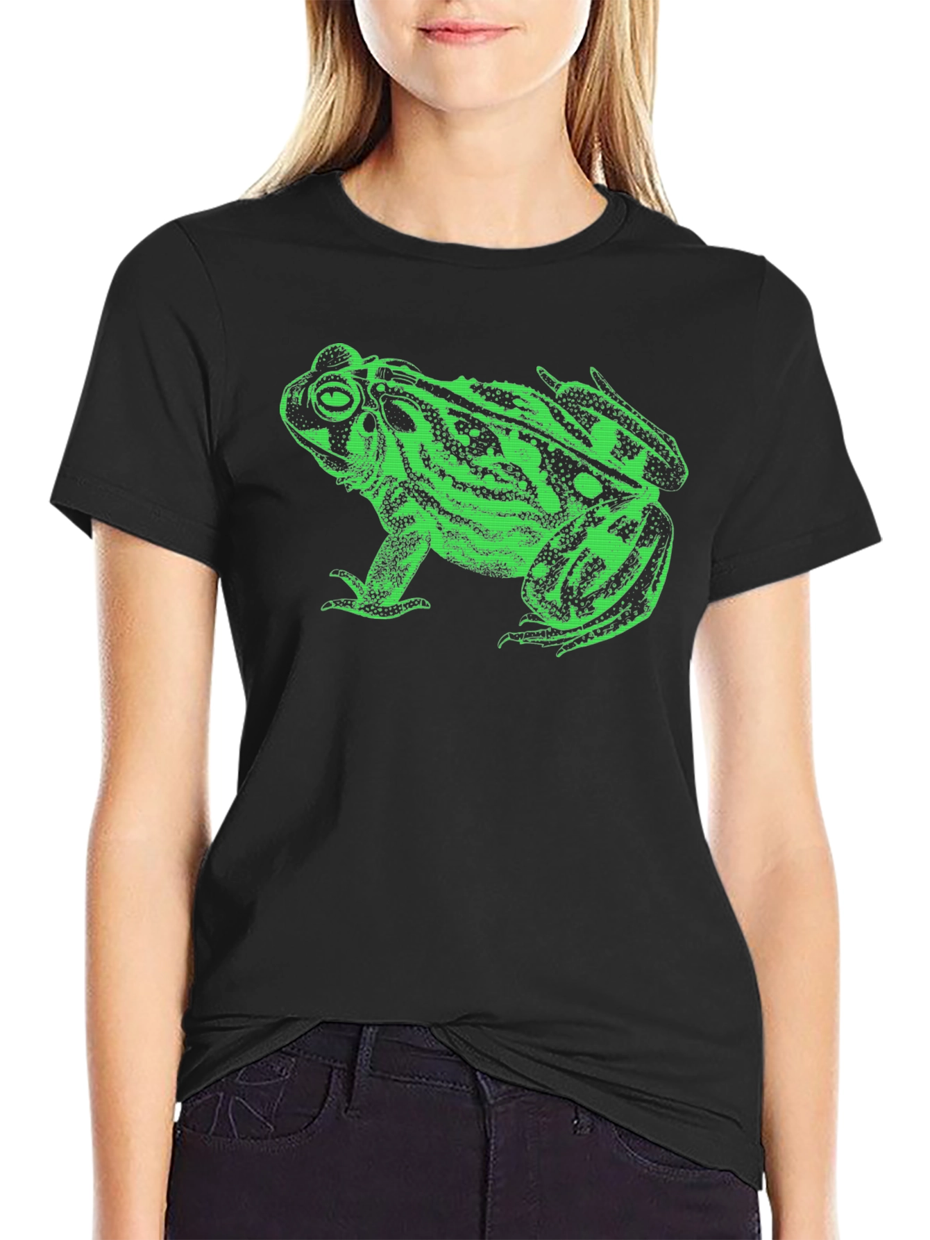 Green Frog Graphic Black T-Shirt