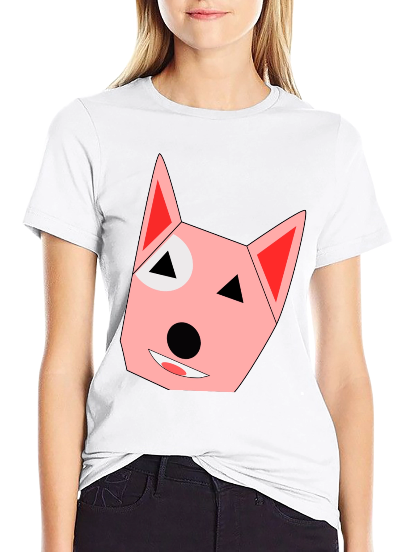 Geometric Dog Face Black T-Shirt