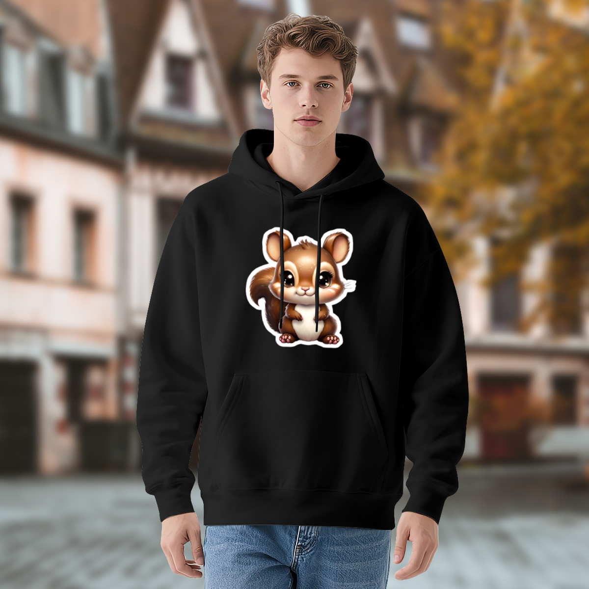 Cute Big-Eye Chipmunk Black Hoodie