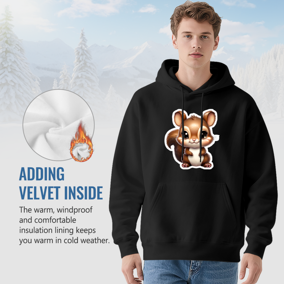 Cute Big-Eye Chipmunk Black Hoodie
