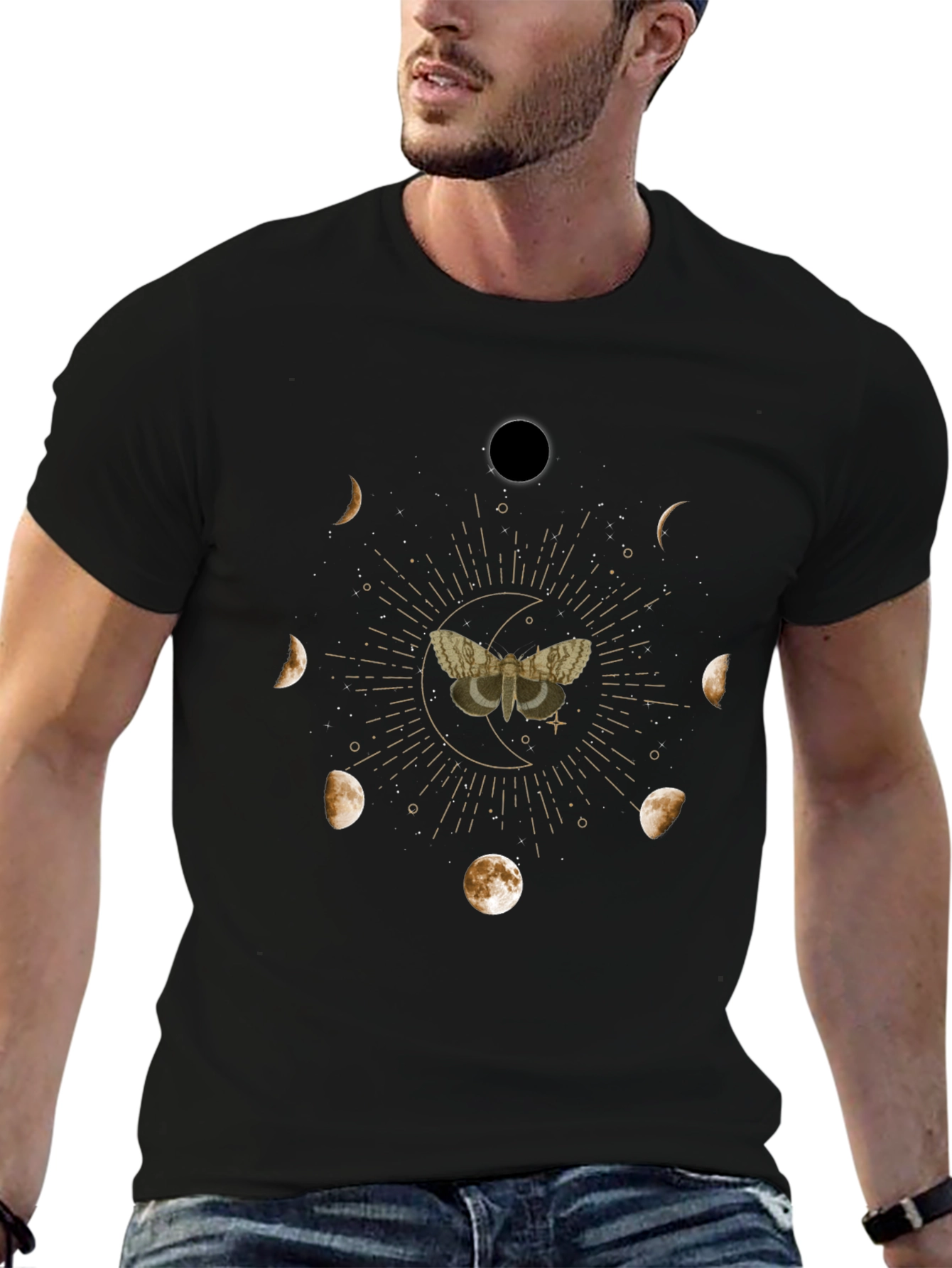 Moth Moon Phases Graphic Tee - Black
