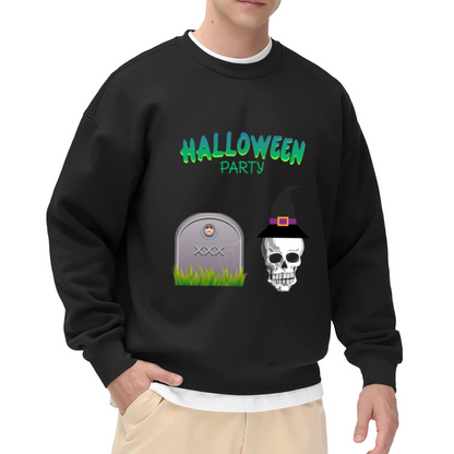 Halloween Party Skull Witch Hat Crewneck Sweatshirt - Spooky Holiday Graphic Pullover