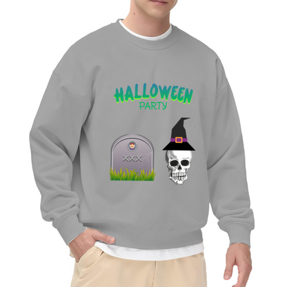 Halloween Party Skull Witch Hat Crewneck Sweatshirt - Spooky Holiday Graphic Pullover