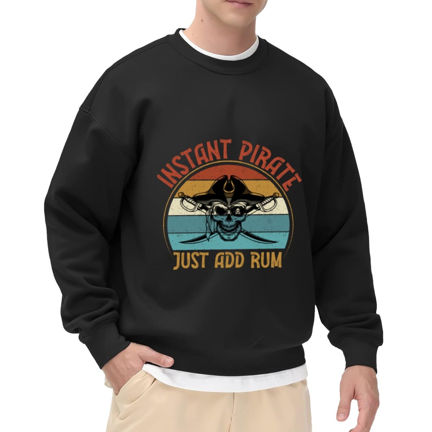 Unisex Pirate Humor "Just Add Rum" Retro Graphic Sweatshirt