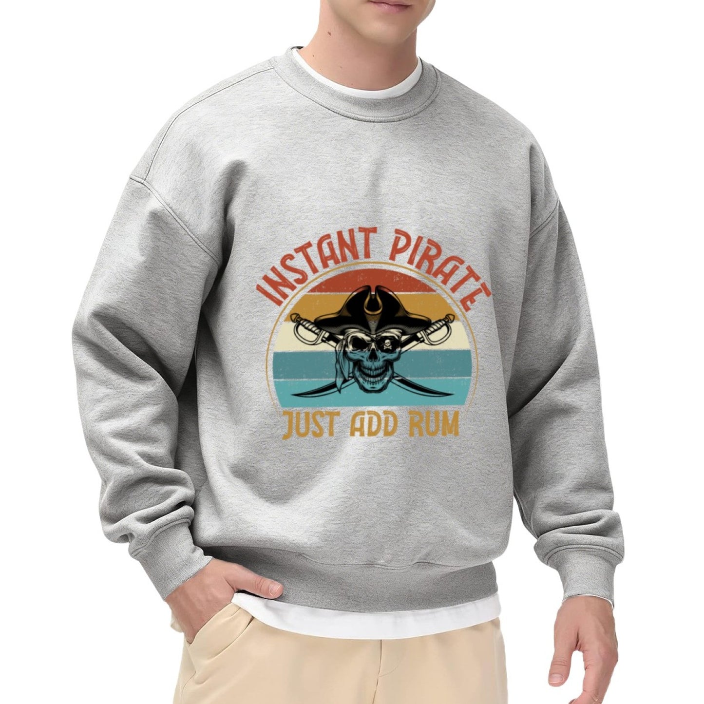 Unisex Pirate Humor "Just Add Rum" Retro Graphic Sweatshirt