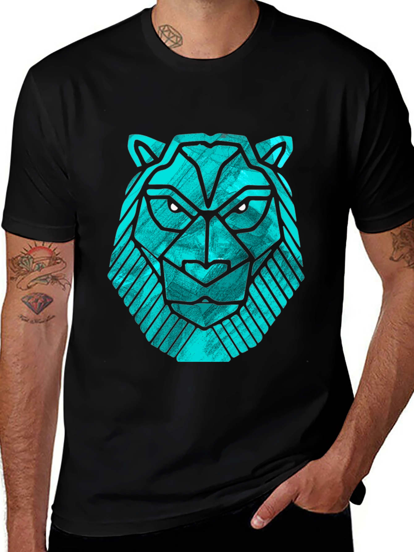 Geometric Lion Head Tee - Modern Graphic Print