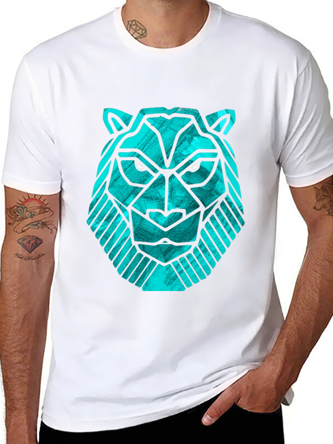 Geometric Lion Head Tee - Modern Graphic Print