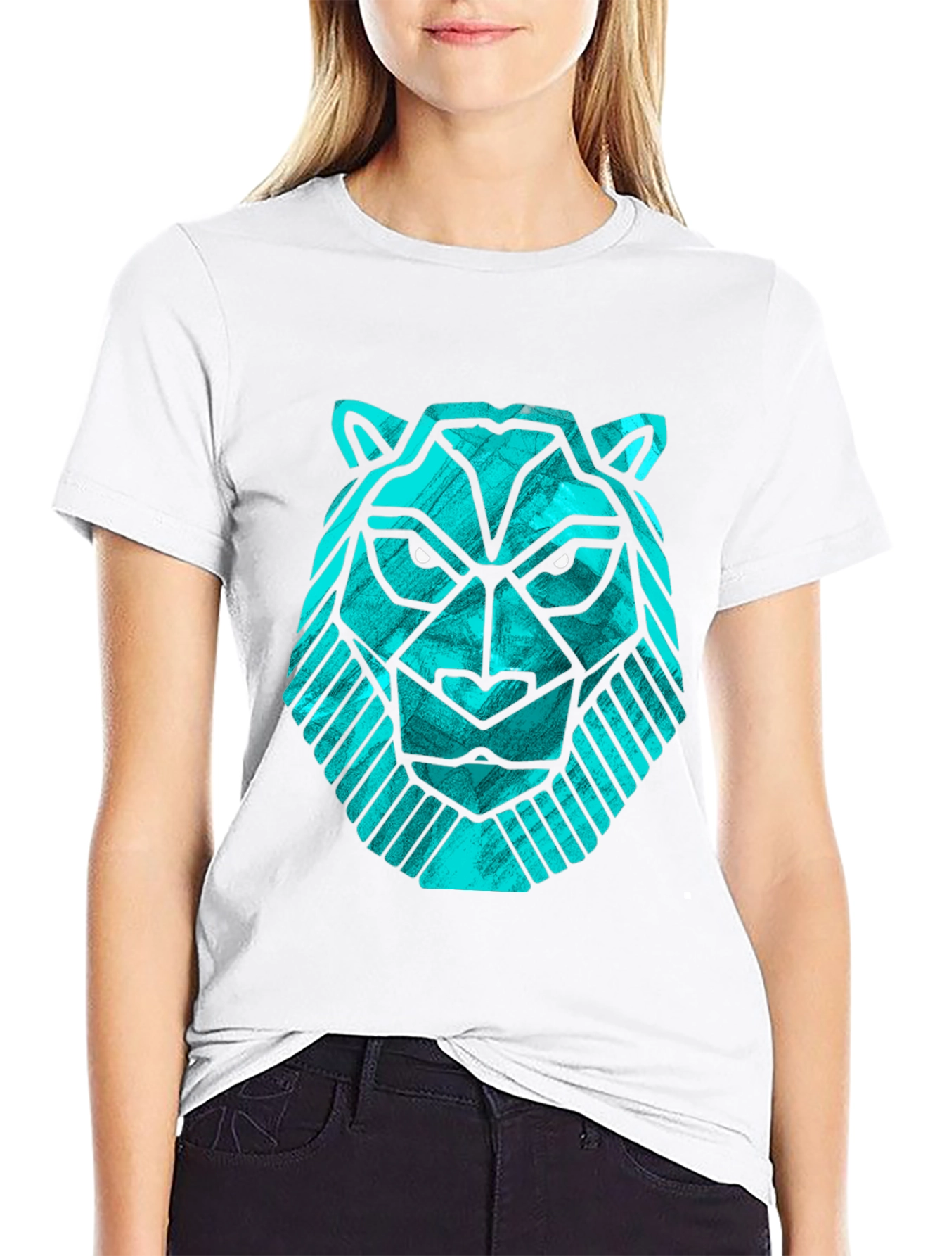 Geometric Lion Head Tee - Modern Graphic Print