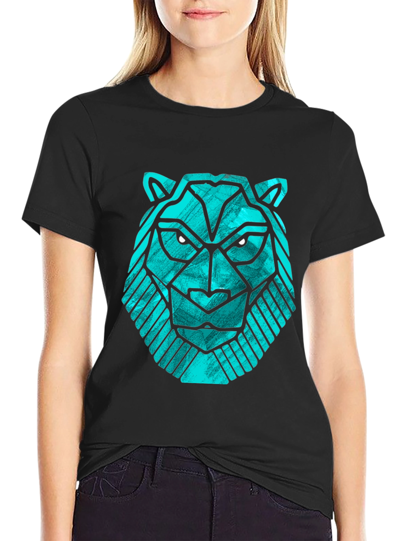 Geometric Lion Head Tee - Modern Graphic Print