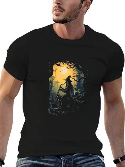 Enchanted Forest Witch Graphic Tee - Black