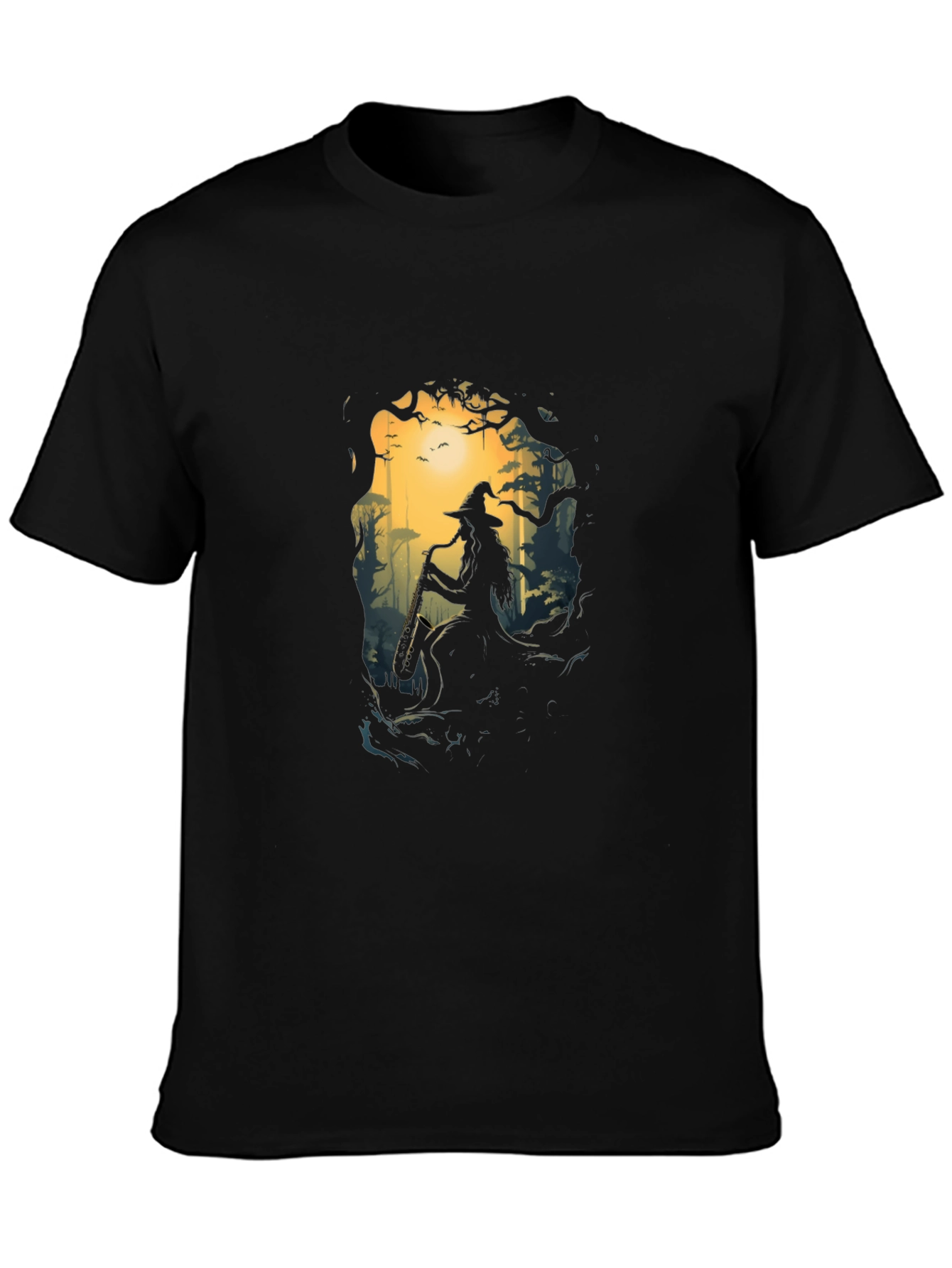 Enchanted Forest Witch Graphic Tee - Black