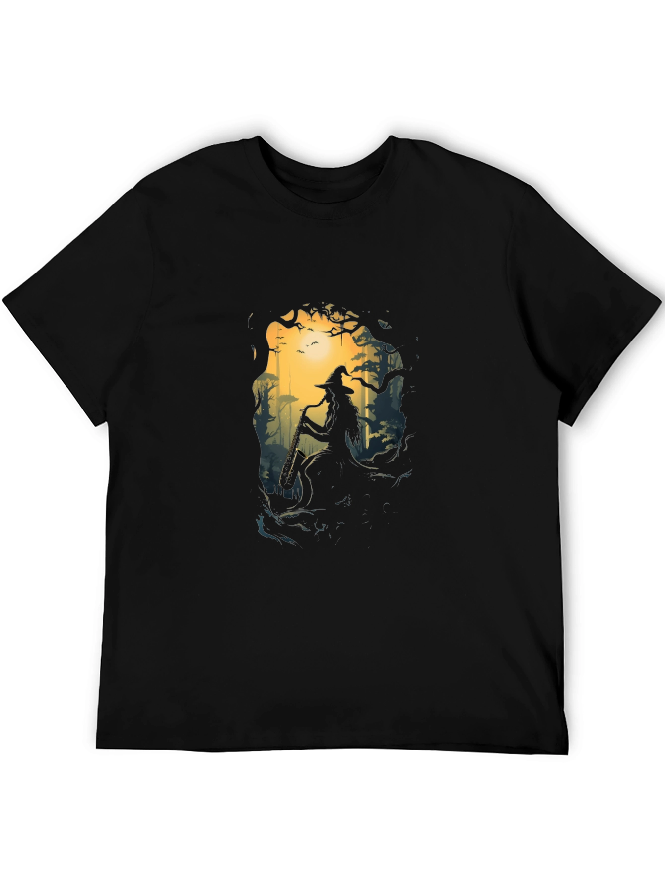 Enchanted Forest Witch Graphic Tee - Black
