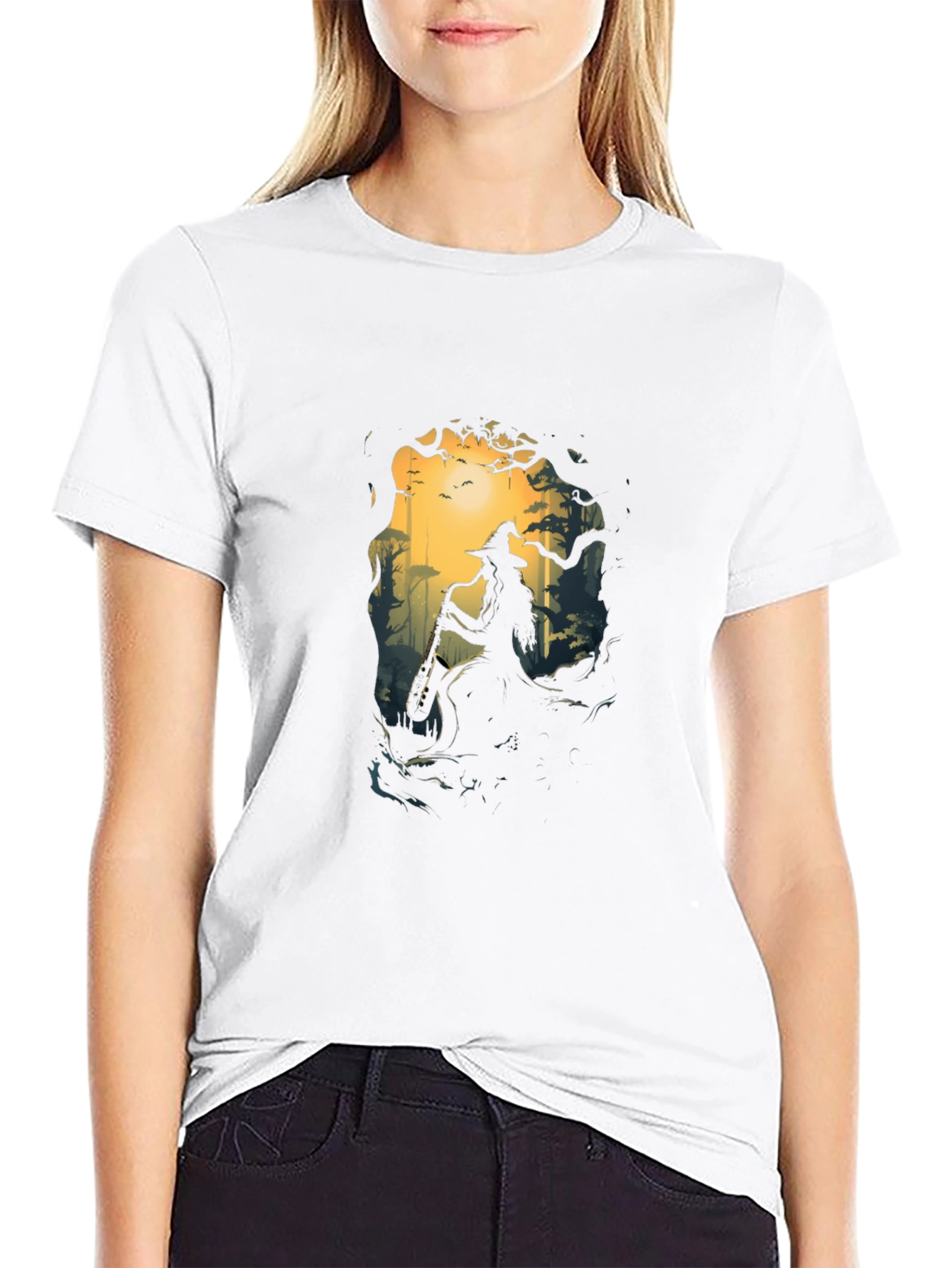 Enchanted Forest Witch Graphic Tee - Black