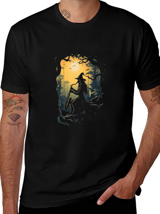 Enchanted Forest Witch Graphic Tee - Black