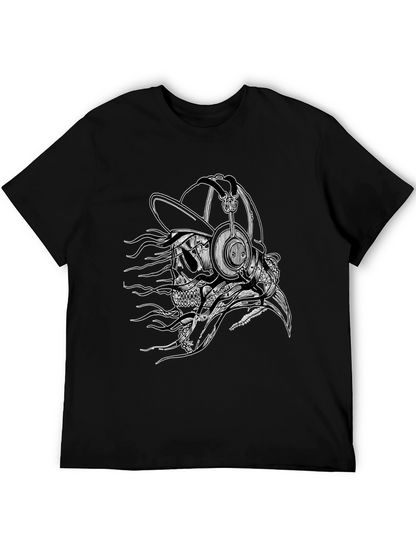 Skull with Headphones Graphic Tee - Black