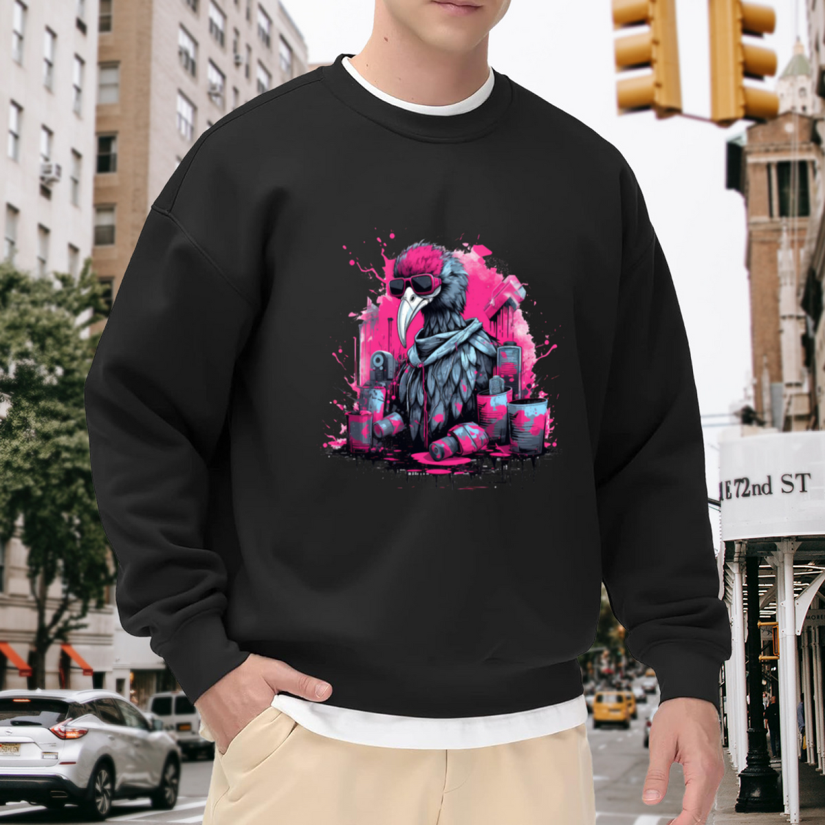 Graffiti Vulture Street Art Crewneck Sweatshirt - Urban Spray Paint Pullover
