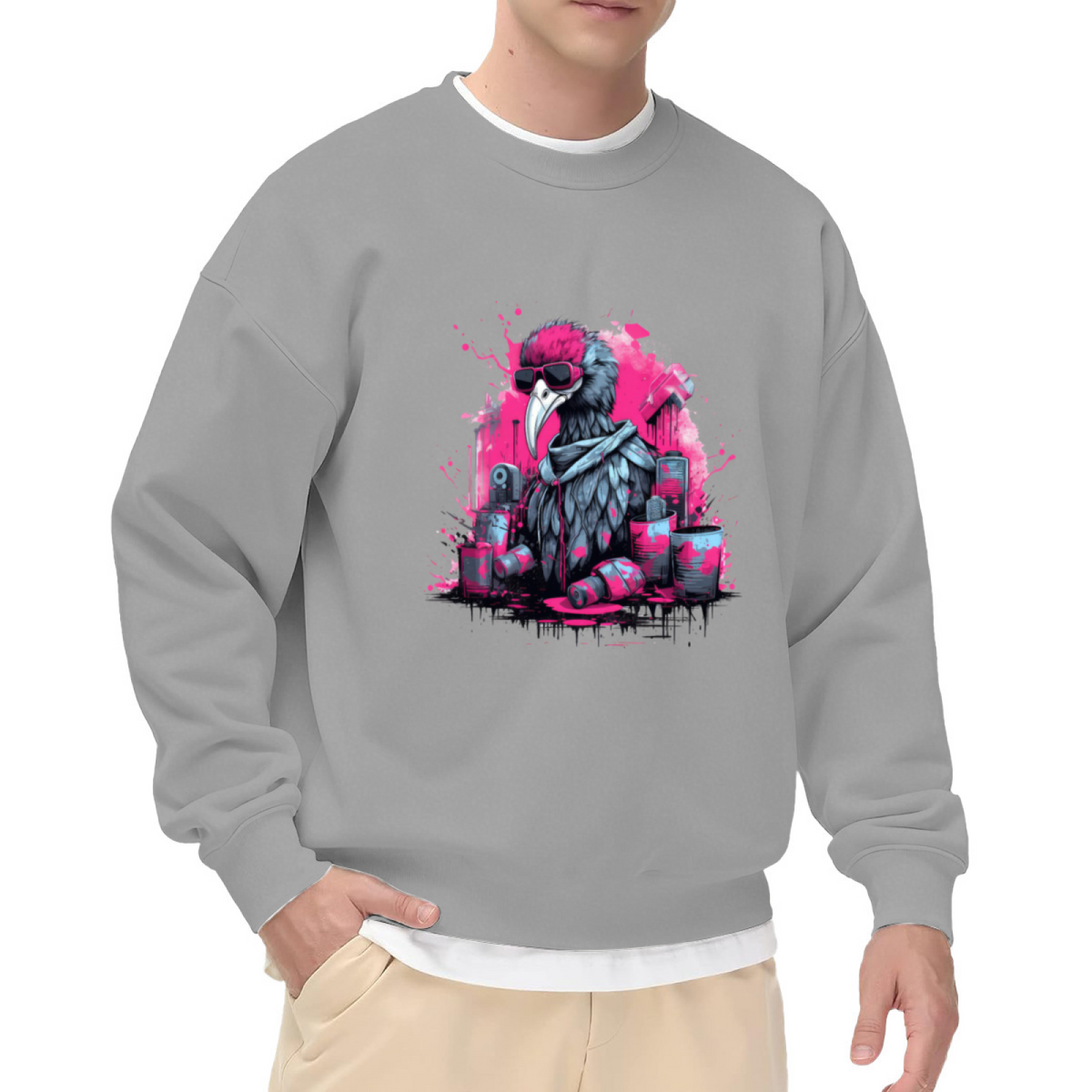 Graffiti Vulture Street Art Crewneck Sweatshirt - Urban Spray Paint Pullover