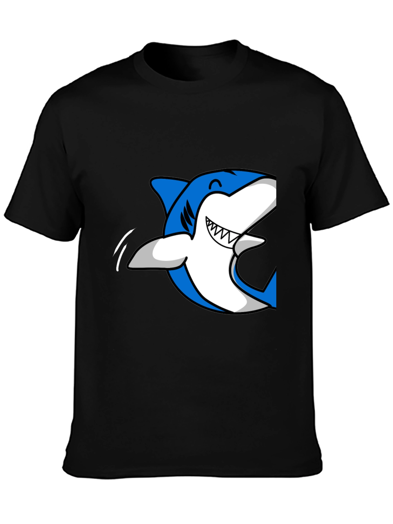 Mens Black T-Shirt with Blue Shark Graphic