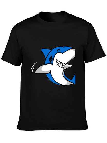 Mens Black T-Shirt with Blue Shark Graphic